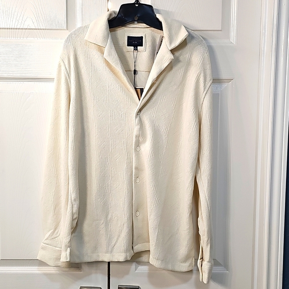 NWT Men's Marc Asher Long Sleeved Textured Casual Button Down Shirt M & XL Cream - Picture 1 of 14